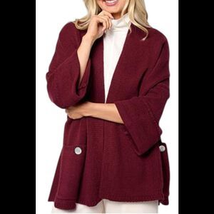 WynneCollection Women's Cotton-Blend Chunky Knit Topper Burgundy - Regular